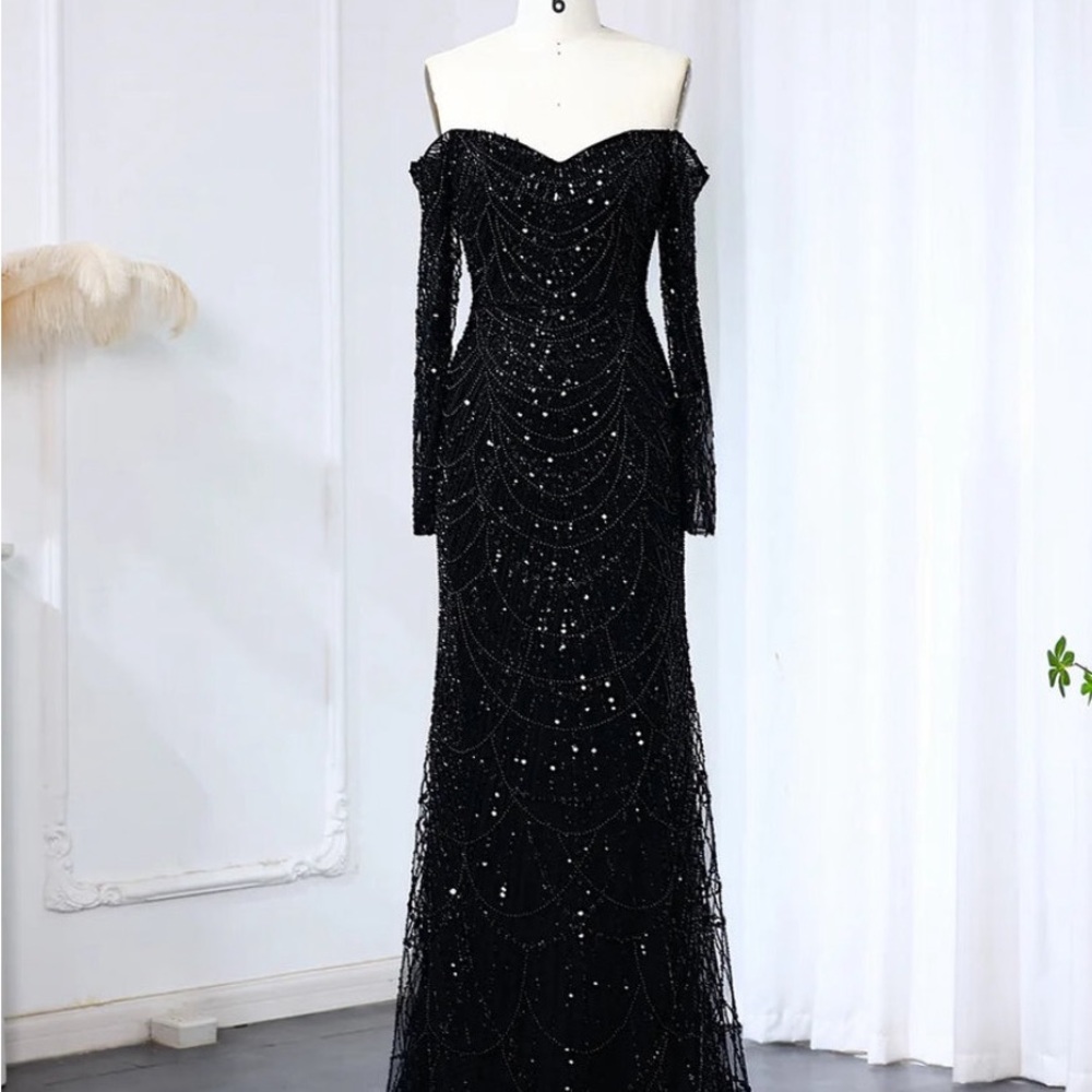 Elegant Black Off-Shoulder Evening Gown *NEW WORN*